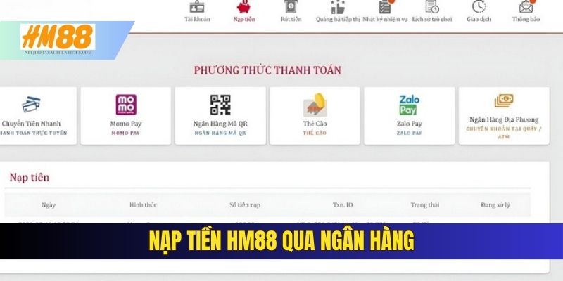 Nạp tiền HM88 qua app ngân hàng điện tử