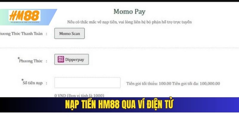 Nạp tiền tại HM88 qua ví điện tử